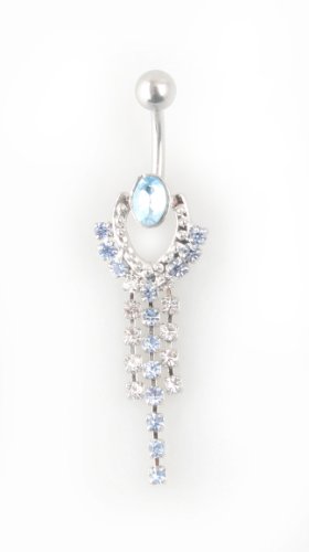 Dangle Belly Ring with Clear and Blue Gem Stones