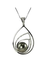 18" 14KW 10-11MM Tahitian cultured pearl and diamond pendant with 56 diamonds at .252 cttw on a wheat chain. Crown Select Collection.