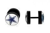 Black Anodized Stainless Steel Fake Plugs - Blue/White Star - Dallas Cowboys Logo - 16g, 10mm Sold as a pair