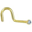 Solid 18KT Yellow Gold (December) 1.5mm Genuine Topaz Right Nostril Screw- 20 Gauge