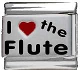 Clearly Charming I Heart the Flute Red Heart Laser Italian Charm