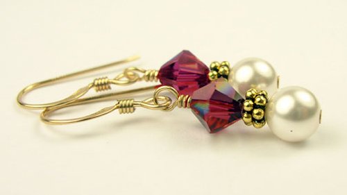 July RUBY Gold Filled Swarovski Crystal Beaded Birthstone Earrings