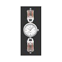 Harley-Davidson&reg; Women's Bulova Watch. Silver-white dial with classic Harley orange trim and semi-bangle style bracklet and lobster claw buckle. 76L035