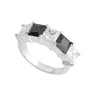 Sterling Silver Black and White CZ Eternity Ring - Band Width 2.5 mm. Setting 25mm x 6mm.