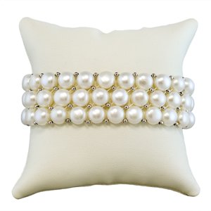 Click To White Freshwater Pearl and Sterling Bead Three-Row Stretch Bracelet Details... White Freshwater Pearl and Sterling Bead Three-Row Stretch Bracelet