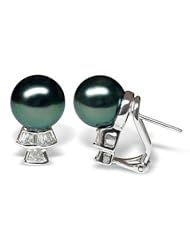 18K white gold Trina Black Tahitian cultured pearl and diamond earring