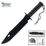 LARGE SURVIVAL KNIFE W/ NYLON SHEATH - BLACK Rambo style