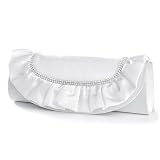 Satin Bridal Purse with Ruffle & Rhinestone - White