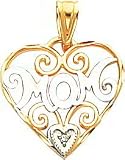14K Two Tone Gold Mom Heart Charm Pendant Mother New