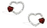 14K White Gold Genuine Heart Garnet and Diamond Earrings