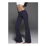 Ladies Cotton spandex Foldover Yoga Pants, Small Navy Blue