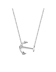 14K Solid White Gold High Polished Sideways Anchor Charm Necklace with Rolo Link Chain *Made in the U.S.A.* Available in 16" and 18"