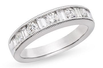 1 Carat Round and Baguette Diamond 14K White Gold Wedding Band