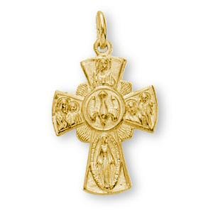 24K Gold Plated Four Way Cross and 18-inch Chain