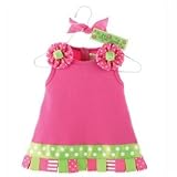 Mud Pie Baby Little Sprout Cotton Dress Embellished with Looped Ribbons, 12 - 18 Months