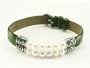 Green Leather Bracelet with two rows of Pearls