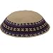Beige Knit Kippah with Design - 02