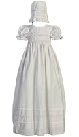 White Cotton Smocked Bodice Christening Baptism Gown