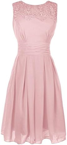 Agneslove Lace Neck Short Prom Dresses Chiffon Bridesmaids Party Gowns Blush US 8
