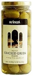 Green Cracked Olives (krinos) 1lb, Dr.Wt. 10oz