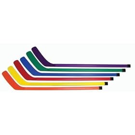 Click here to buy Floor Hockey Equipment 36 Colored Hockey Sticks, Set Of 6, 1 Each Color.