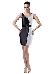 V-neck Backless Acrylic/Charmeuse Evening Dress 