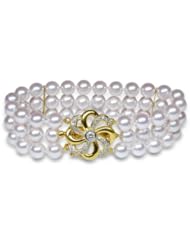 6.5x7mm AAA Quality Japanese Akoya Triple Strand Bracelet - 7 inches (Pin Wheel Clasp