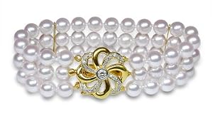 6.5x7mm AAA Quality Japanese Akoya Triple Strand Bracelet - 8 inches (Pin Wheel Clasp