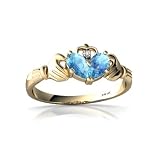 14K Yellow Gold Pear Genuine Blue Topaz Celtic Claddagh Ring