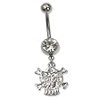 Stainless Steel Belly Ring with Clear Australian Crystals - Dangling skull with crossbones 14g/5mm ball