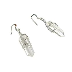 Quartz Crystal Point Dangle Earrings, Wire Wrapped