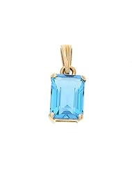 14K Yellow Gold Genuine Natural Blue Topaz Emerald Cut 5 x 7 mm. Solitaire Pendant