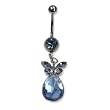 Stainless Steel Belly Ring with Blue Australian Crystals - Dangling butterfly 14g/5mm ball