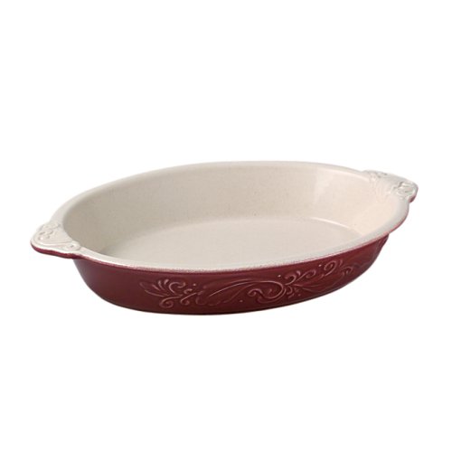 Pfaltzgraff Weir in Your Kitchen 9-by-11-Inch Oval Bake-and-Serve Ceramic Dish, Cayenne