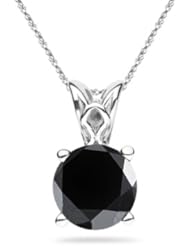 3/4 (0.71-0.80) Cts of 5.34-6.01 mm AA Round Black Diamond Scroll Solitaire Pendant in 14K White Gold