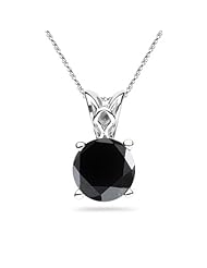 1.00 Ct 5.65-6.37 mm AA Round Black Diamond Scroll Solitaire Pendant in 14K White Gold {DIAMOND APPRAISAL INCLUDED}