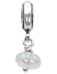 Silver Rainbow Hue Dichroic Glass Dangle Charm for 3mm Bracelets