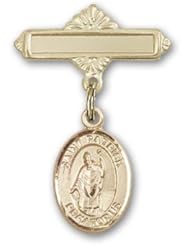 Gold Filled Baby Badge with St. Patrick Charm and Polished Badge Pin