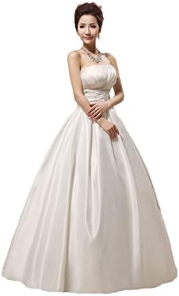 Women A-Line Strapless White Wedding Dress Satin (US10)
