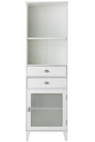 Moderna Linen Storage Cabinet With Glass Door, 65Hx20Wx14D, WHITE On Sale