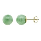 8mm Round Green Jade Stud Earrings in 14K Yellow Gold