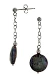 Sterling Silver Freshwater Cultured Black Coin Pearl Earrings
