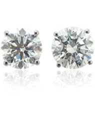Diamond Stud Earrings Round Brilliant Shape White Gold 18K 4 Prong Push Back ( J Color SI2 Clarity 2 Carat t.w. Weight )