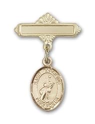 14K Gold Baby Badge with St. Tarcisius Charm and Polished Badge Pin