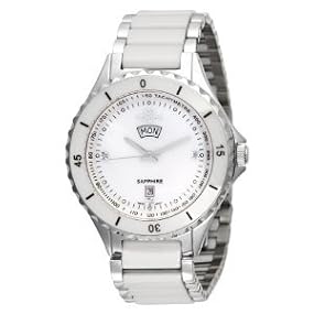 Oniss #ON8012-M7 Men's Swiss Quartz White Ceramic and Stainless Steel Bracelet Watch