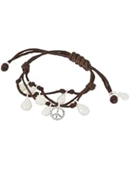 Womens Brown With Ivory Stones and Peace Charms Bracelet