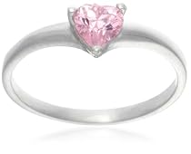 9ct White Gold AMR323905 Ladies Pink Cubic Zirconia Heart Shape Solitaire Ring