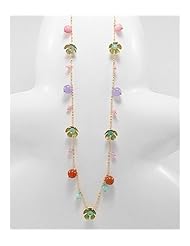 Flower Semi GemStone Beads Necklace In Brass
