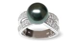 Size 5 18K white gold Joyce Black Tahitian south sea cultured pearl and diamond ring
