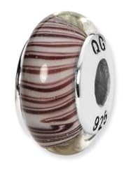 Sterling Silver White/Mauve Hand-blown Glass Charm